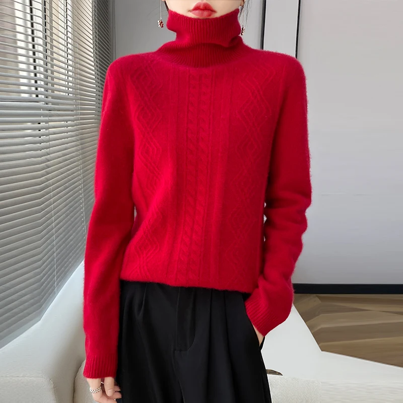

First-line ready-to-wear 100% pure sweater women's high-necked autumn and winter new sweater loose high-end warm knit bottoming