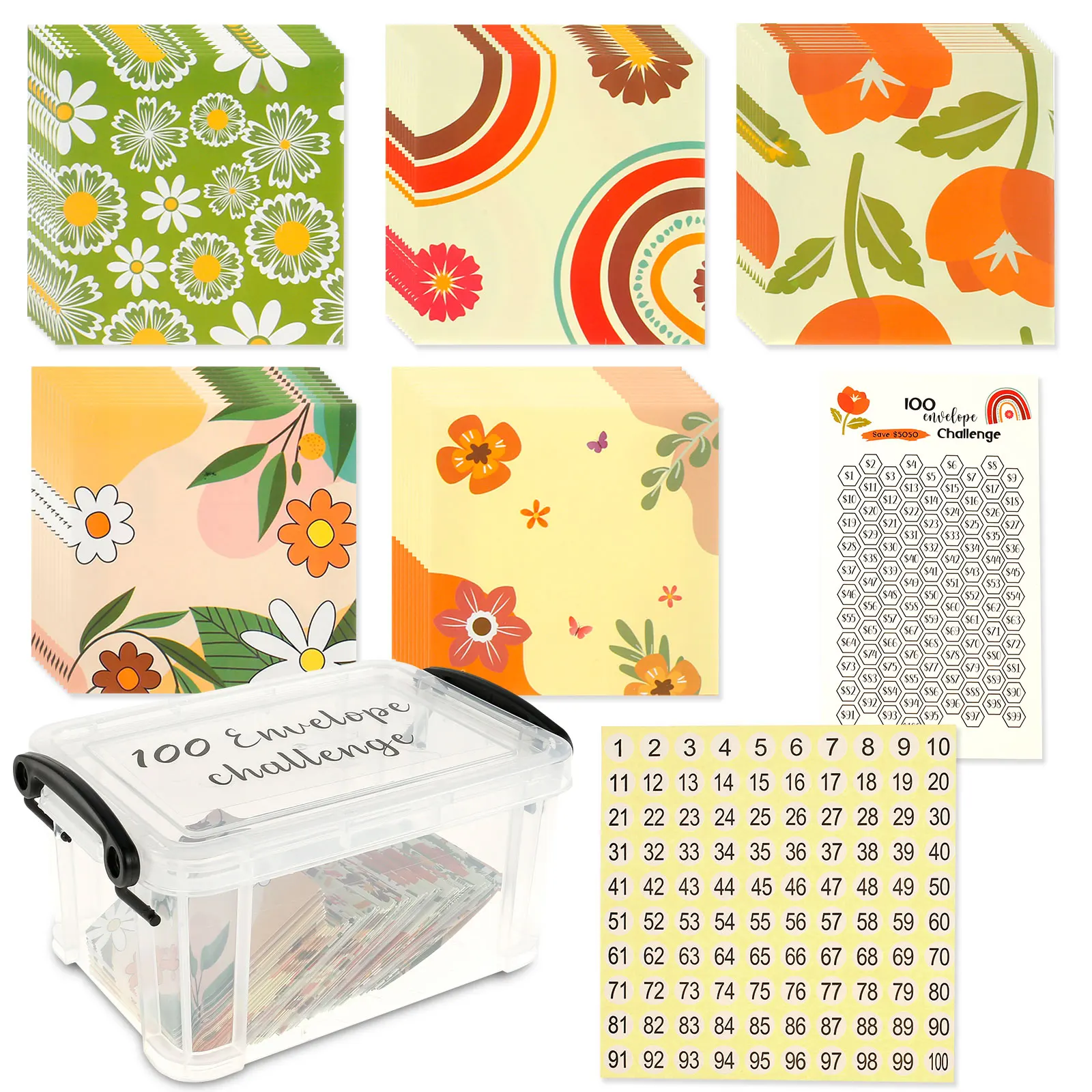 New 100Pcs Envelope Challenge Kit Save 5050 Dollars In 100 Days Envelopes with Clear Box Colorful Saving Money Challenge
New 100Pcs Envelope Challenge Kit Save 5050 Dollars In 100 Days Envelopes with Clear Box Colorful Saving Money Challenge