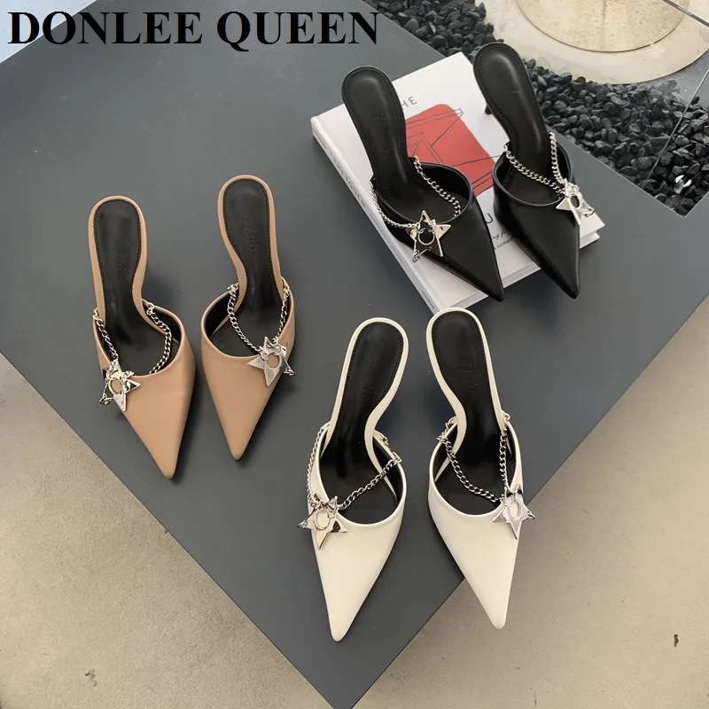 New Spring Med Heel Mule Shoes Women Outdoor Slippers Pointed Toe Brand Metal Buckle Chain Female Slide Slip On Closed Toe Mujer 
New Spring Med Heel Mule Shoes Women Outdoor Slippers Pointed Toe Brand Metal Buckle Chain Female Slide Slip On Closed Toe Mujer