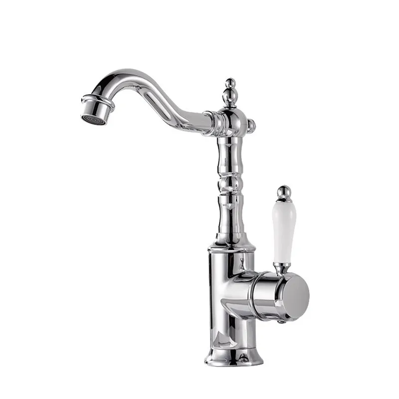 

Basin Faucet Chrome Europe Style Brass Ceramic Bathroom Sink Faucets Hot And Cold Single Lever Rotation Basin Tap