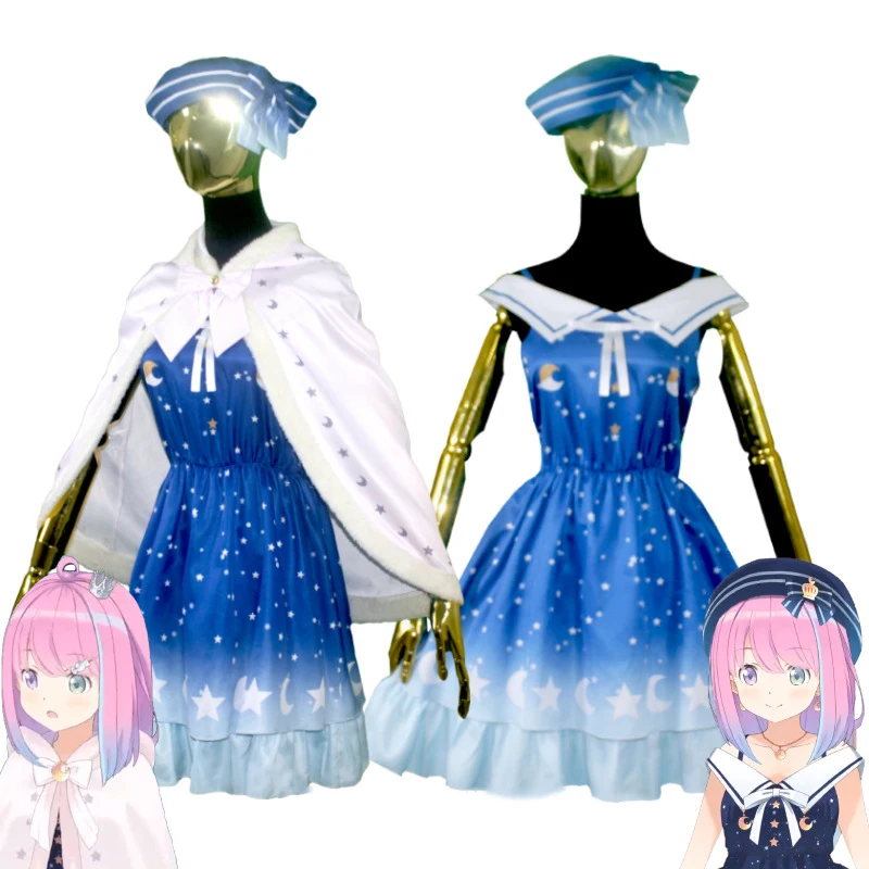 

Vtuber Himemori Luna Cosplay Costume Anime Hololive Starry Sky Gradient Blue Sailor Dresses With Cloak Christmas Girls Uniform