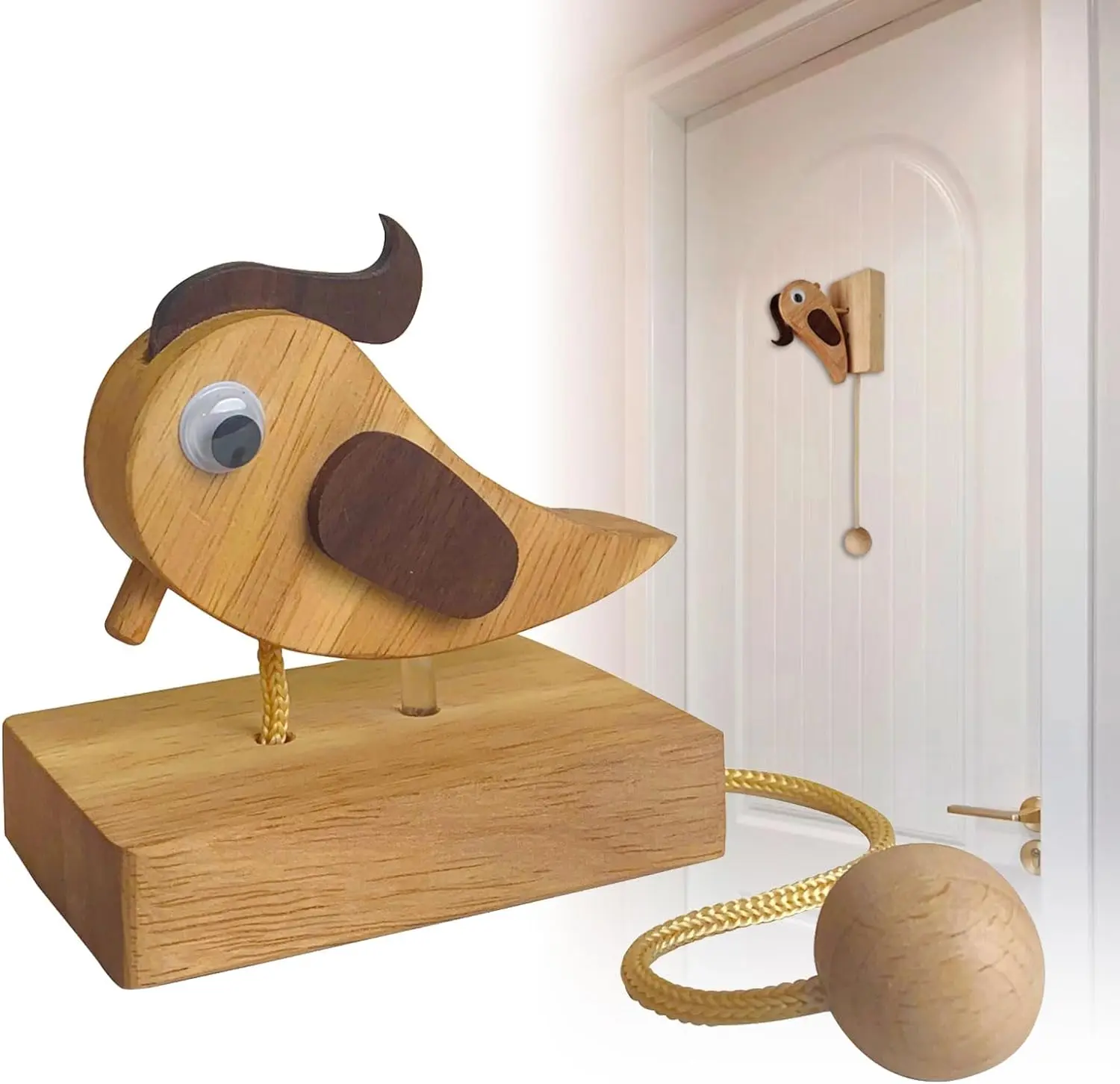 

Wooden Handmade Creative Door Bell Woodpecker Doorbell Knocker Triggers Mechanical Interesting Door Bell for All Kinds of Doors