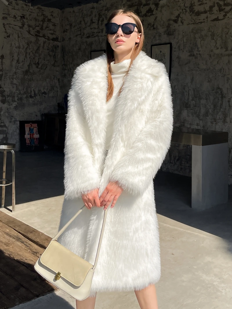 

Женское пальто из искусственного меха средней длины, Свободное пальто до колен с воротником-костюмом из лисьего меха, новинка зимнего сезона 2023