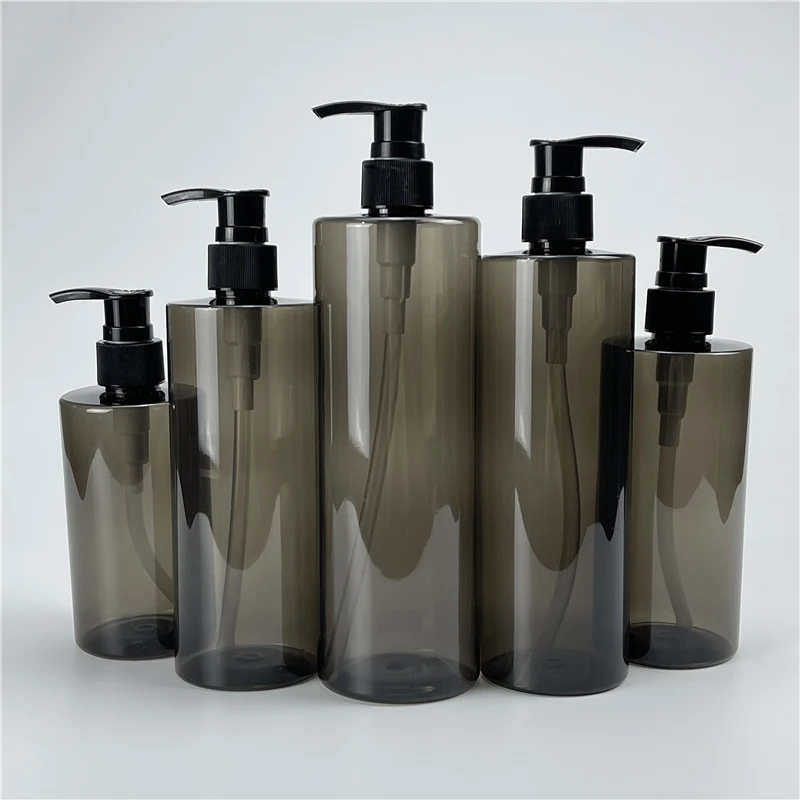 

250ml 300ml 350ml 400ml 500ml x 10 Transparent Black Plastic PET Bottle With Lotion Pump Empty Men's Body Wash Shampoo Container