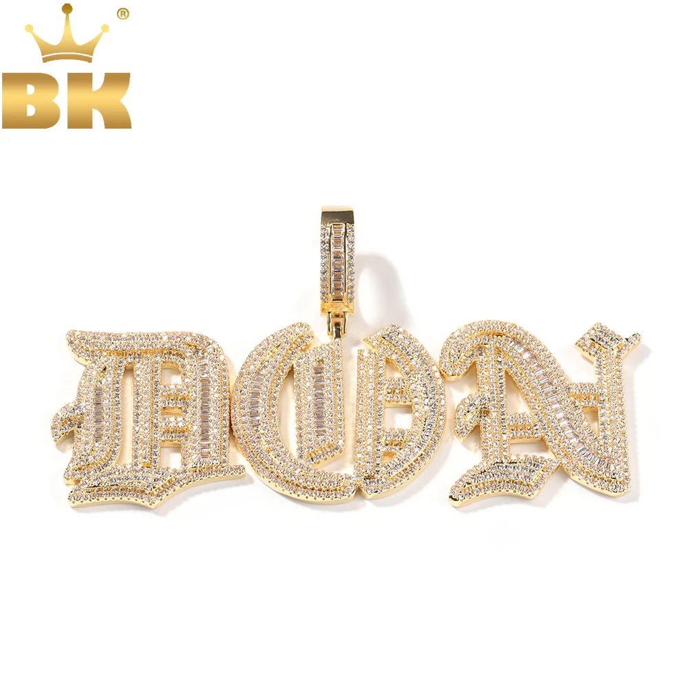 

THE BLING KING Custom Gothic Old English Letter Number Iced Out Baguettecz Name Pendant Chain Necklace Hiphop Jewelry For Gift