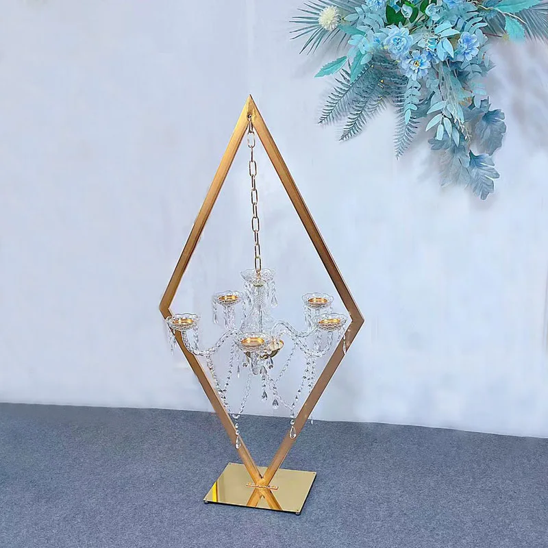 

4pcs 6pcs 10pcs 120cm High Wedding Gold Metal Tall Diamond Table Centerpieces With Candle Holder For Backdrop Arch Stage Decor