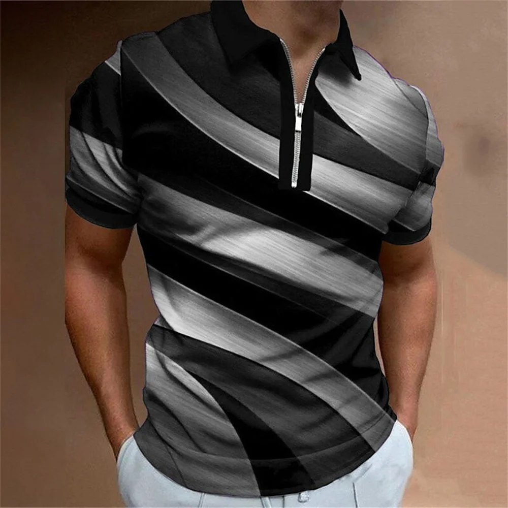 

2023 T-shirts Men Zipper Gradient Original Turndown Oversized Quarter Polo Shirt Breathable Tops Men's Clothing Short Sleeve Tee