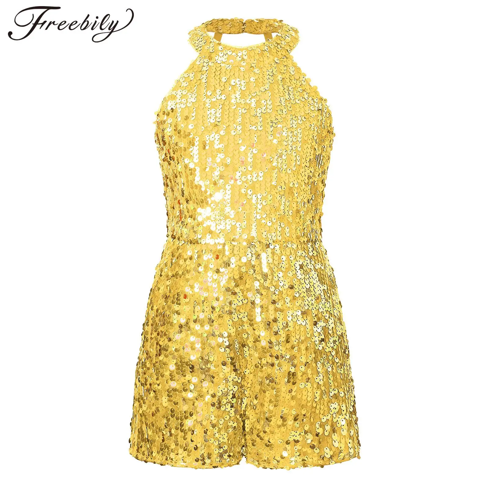 Kids Girls Shiny Sequins Ballet Dance Jumpsuit Pageant Romper Halter Neck Strapy Back Sleeveless Bodysuit for Latin Jazz Dancing
Kids Girls Shiny Sequins Ballet Dance Jumpsuit Pageant Romper Halter Neck Strapy Back Sleeveless Bodysuit for Latin Jazz Dancing