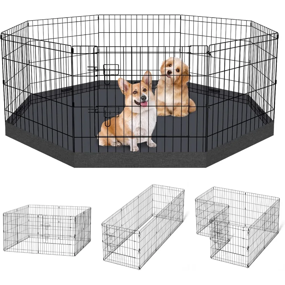 

Playpen Dog Fence Indoor Foldable Metal Wire Exercise Puppy Play Yard Pet Enclosure Indoor Outdoor 8 Panels 24 Inch