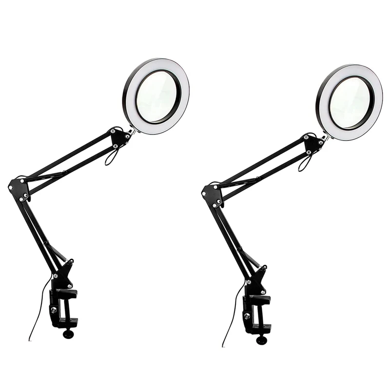 

2Pcs 30X Magnifying Glass With Light And Clamp 3 Color Modes 10 Brightness Adjustable Magnifying Desk Lamp For Reading