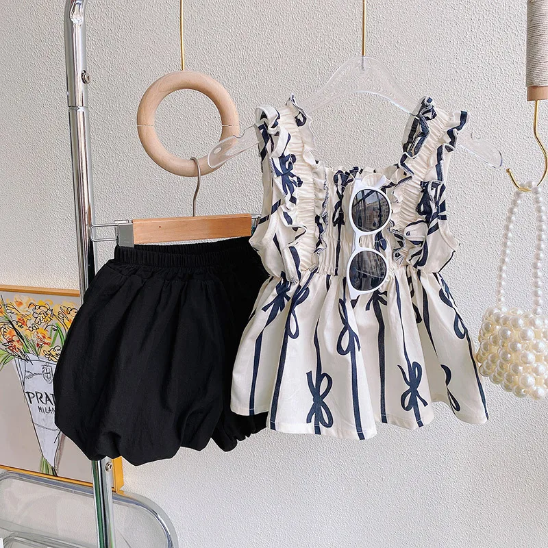 2023 New Summer Child Clothes Sets Sleeveless Ruffles Striped Black Skirts Cute 2 Piece Sets Designer Girls Clothes Sets 4-7T
2023 New Summer Child Clothes Sets Sleeveless Ruffles Striped Black Skirts Cute 2 Piece Sets Designer Girls Clothes Sets 4-7T