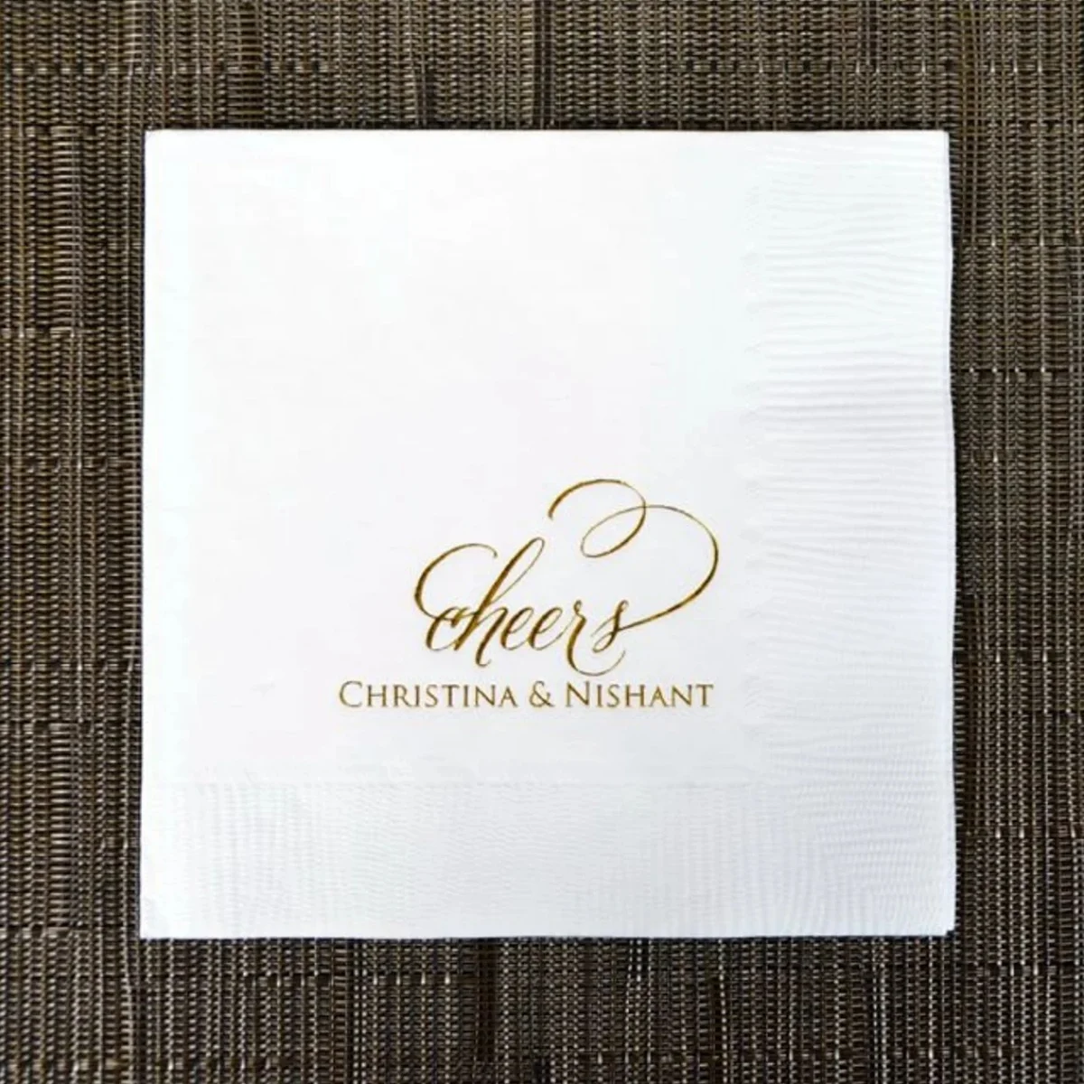 

50 Personalized Cheers Wedding Napkins, Custom Napkins, Cocktail Napkins, Foil Printed Napkins, Personalized Beverage Napkins,