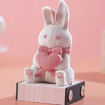 Omoshiroi 블록 토끼 3D 메모장, 스티커 메모 패드, 종이 버섯 나무 집, 크리스마스 생일 선물, 방 홈 데코