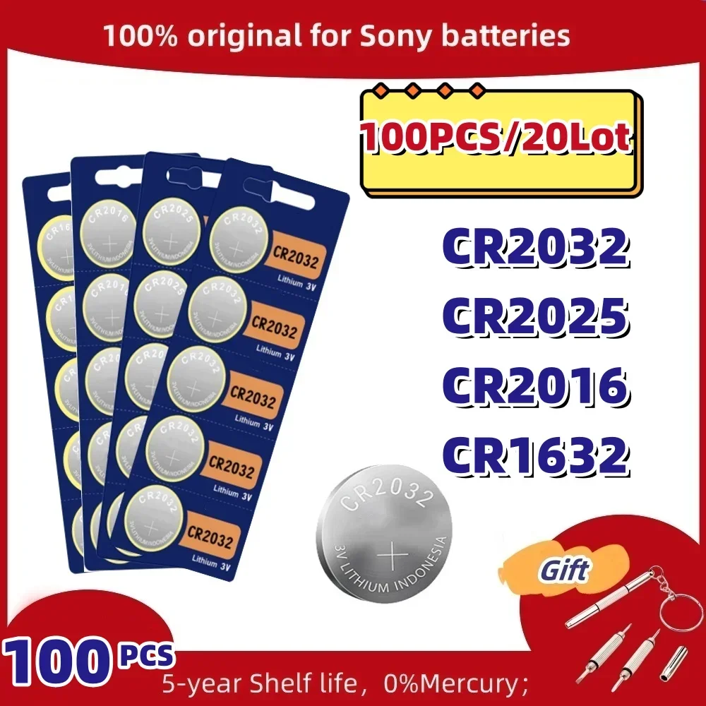 

100PCS Original For Sony CR2032 CR2025 CR2016 CR1632high quality Lithium Battery Watch Car Key Remote Control Button Coin Cells