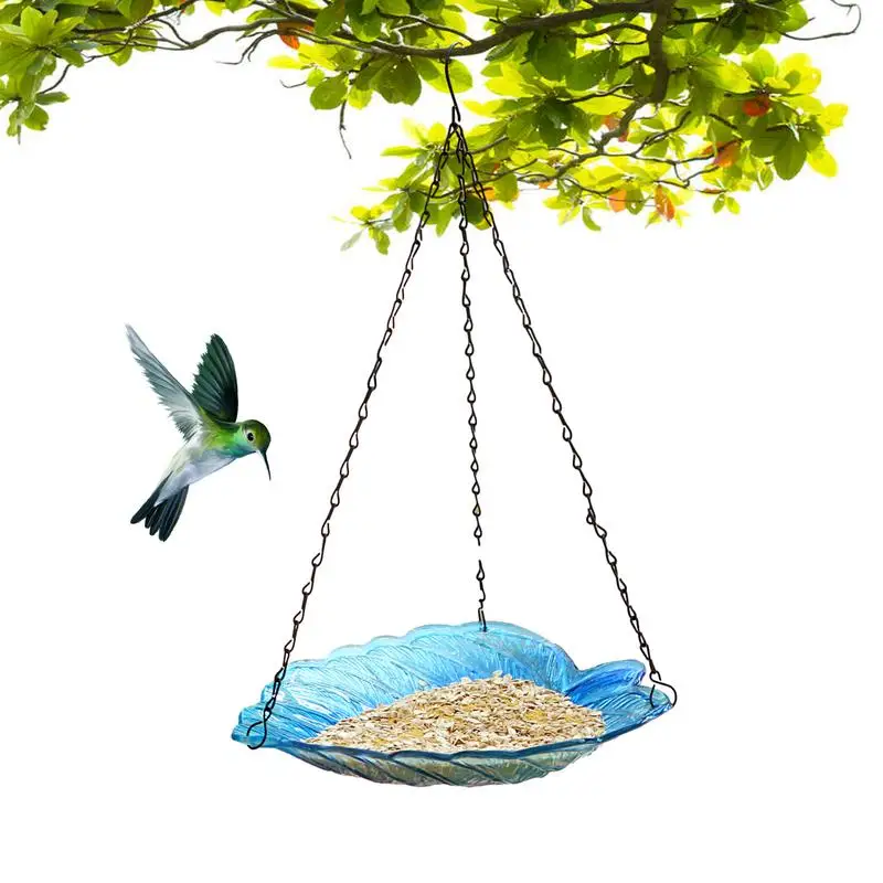 

Glass Bird Bath Bowl Bird Food Plate For Cage Leaf Shape Hangable Hummingbird Feeder With S-shaped Hook Outdoor Garden Use