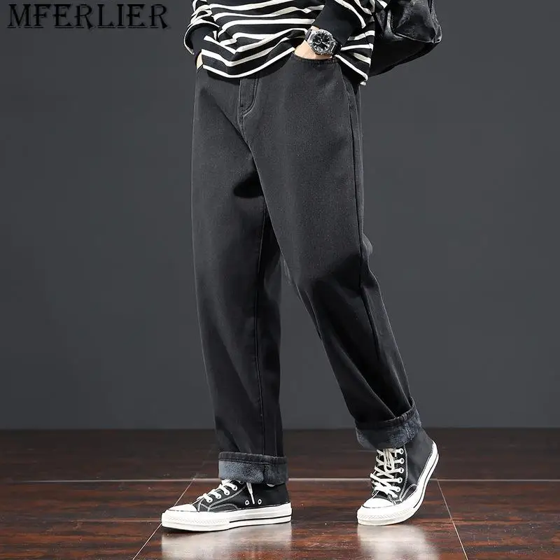 Джинсы-шаровары мужские с подкладкой, теплые свободные брюки с широкими штанинами, эластичные повседневные штаны, 46 48, на осень/зиму 
Джинсы-шаровары мужские с подкладкой, теплые свободные брюки с широкими штанинами, эластичные повседневные штаны, 46 48, на осень/зиму