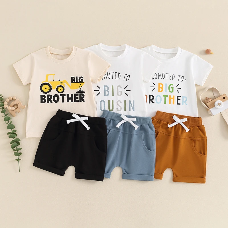 

2024-03-04 Lioraitiin 1-4Y Toddler Baby Boy Summer Outfits Short Sleeve Letter Pattern Tops + Shorts Set Clothing 2Pcs