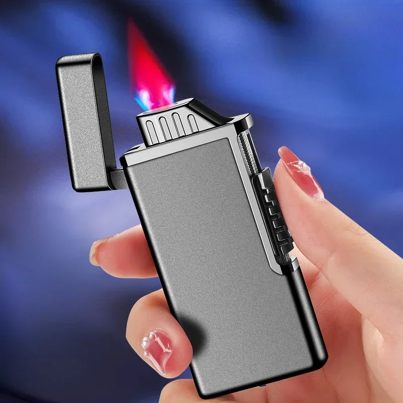 

Hot Sale Flat Mouth Gradient Flame Windproof Gas Lighters Metal Visual Gas Window Cycle Inflatable Lighters New Creative Gadgets