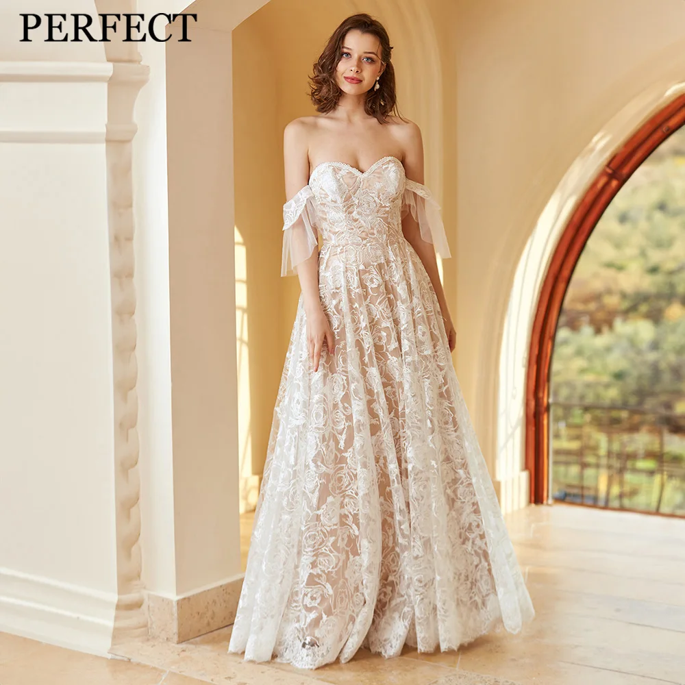 

PERFECT Gorgeous Wedding Dresses For Woman A-line Sweetheart Appliques Open Back Off The Shoulder Luxury Vestidos De Novia