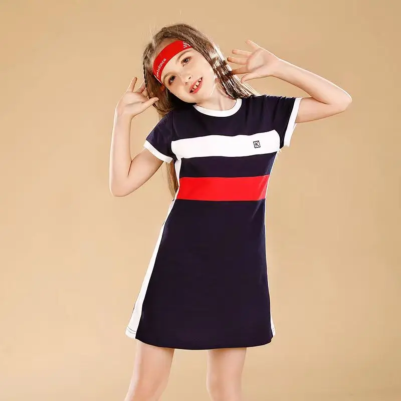 

Kids Girls Dress 2023 Summer New Middle and Big Childrens Short Sleeve Skirt Fashionable Little Girls Sporty Style Skirt