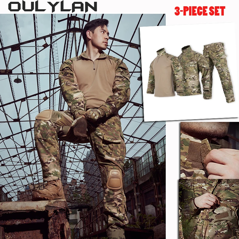 

3PCS Long Sleeved Tactical Suit Set Men Outdoor Training Camouflage Frog G3 Conbat Suits for Spring Autumn Jacket Pants