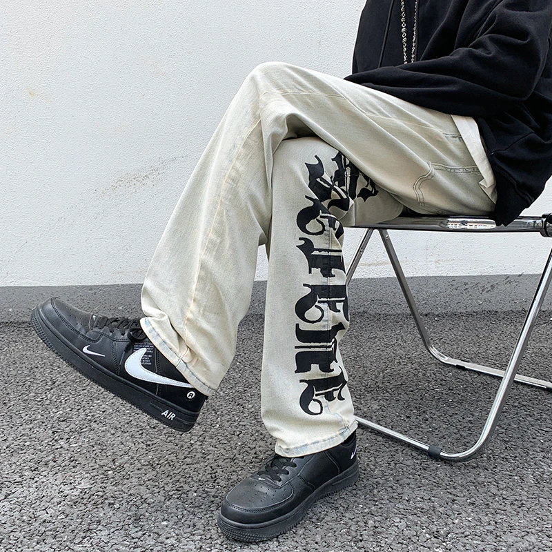 High Street Men's Denim Pants Letter Printed Straight Leg Jeans Elastic Waist Vibe Style Bottoms
High Street Men's Denim Pants Letter Printed Straight Leg Jeans Elastic Waist Vibe Style Bottoms