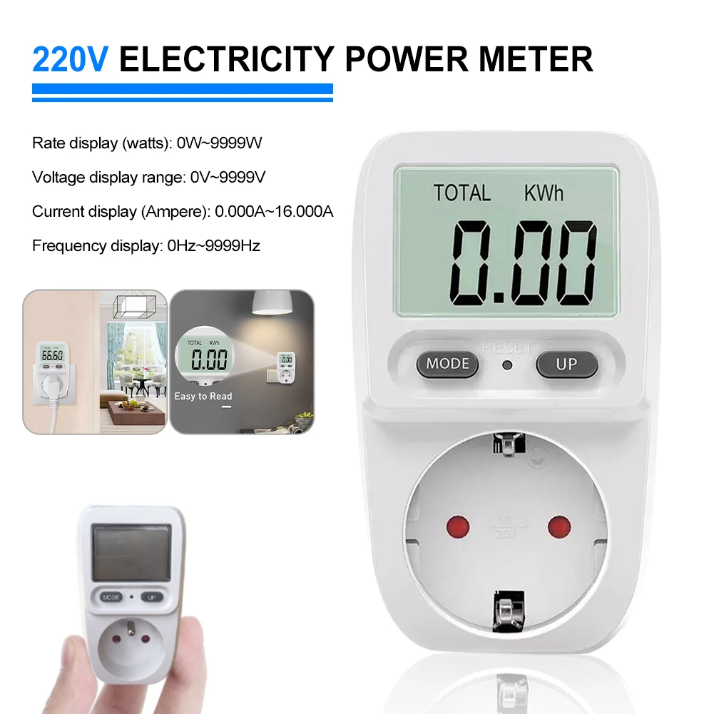 New 220V Digital LCD Power Meter Wattmeter Socket Energy Meter Kwh Voltage Current Frequency Electricity Monitor 16A EU Plug
New 220V Digital LCD Power Meter Wattmeter Socket Energy Meter Kwh Voltage Current Frequency Electricity Monitor 16A EU Plug