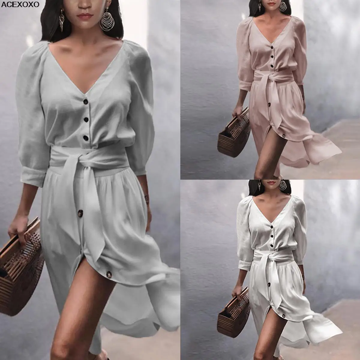 The 2023 women's new Europe and the United States dress long-sleeved v-neck button with pure color sexy loose big yards dress
The 2023 women's new Europe and the United States dress long-sleeved v-neck button with pure color sexy loose big yards dress