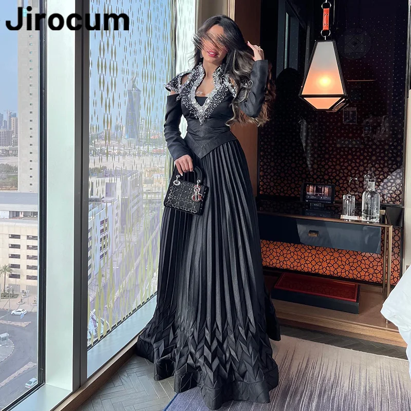 Jirocum Black A Line Evening Gown V Neck Beaded Pleated Party Prom Gowns Long Sleeve Floor Length Saudi Custom Wedding Dress
Jirocum Black A Line Evening Gown V Neck Beaded Pleated Party Prom Gowns Long Sleeve Floor Length Saudi Custom Wedding Dress
