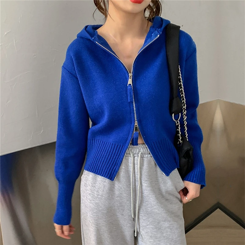 Ladies Long Sleeve Blue Knitted Sweater Women Short Small Zip Up Hooded Sweater Coat Pink Streetwear Cardigan Knit Top Knitwear
Ladies Long Sleeve Blue Knitted Sweater Women Short Small Zip Up Hooded Sweater Coat Pink Streetwear Cardigan Knit Top Knitwear