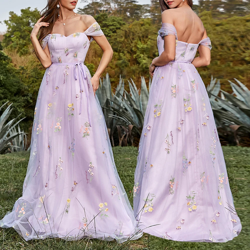 Lavender Evening Dresses Sweetheart A-Line Lace Appliques Off The Shoulder Prom Gown Backless Long Stylish Party Dress فساتين ال
Lavender Evening Dresses Sweetheart A-Line Lace Appliques Off The Shoulder Prom Gown Backless Long Stylish Party Dress فساتين ال