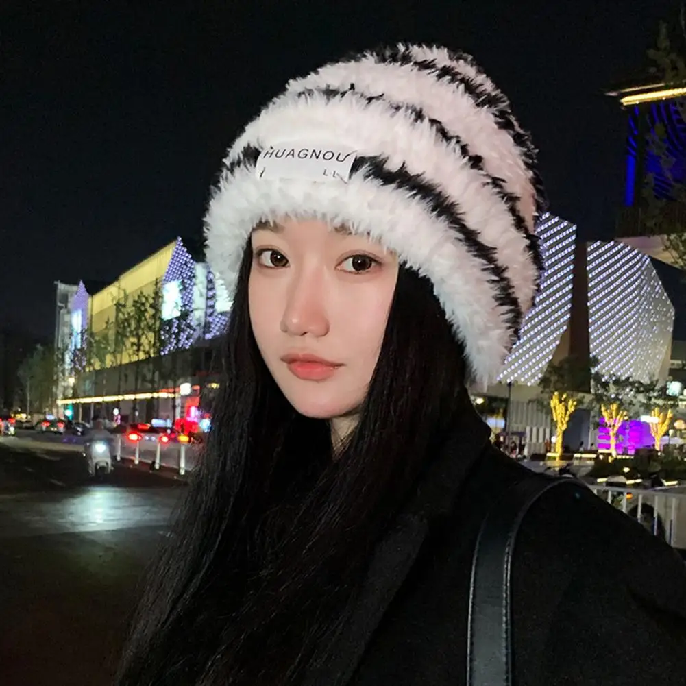 Elastic Ladies Hat Winter Beanie Soft Plush Striped Knitted Fluffy Hat for Women Retains Heat Anti-slip Windproof Outdoor Cap
Elastic Ladies Hat Winter Beanie Soft Plush Striped Knitted Fluffy Hat for Women Retains Heat Anti-slip Windproof Outdoor Cap