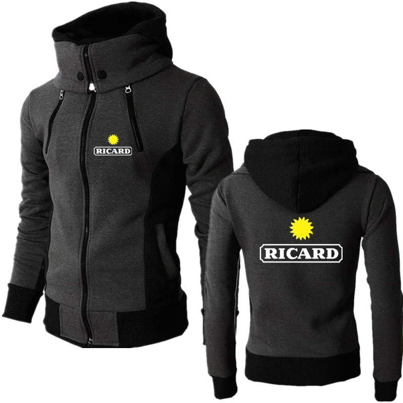 

2024 Spring Selling New RICARD Logo Printed Customizable Spliced Men Zipper Jacket Hoodie Cotton Warm Leisure Man Sportswear Top