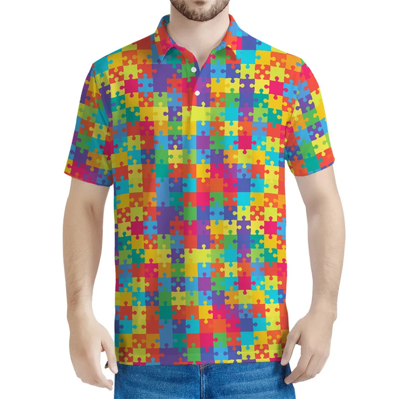 

Autism Awareness 3d Print Polo Shirt Men Women Summer Casual Short Sleeved Loose T-Shirt Ribbon Puzzle Pattern Tees Street Tops