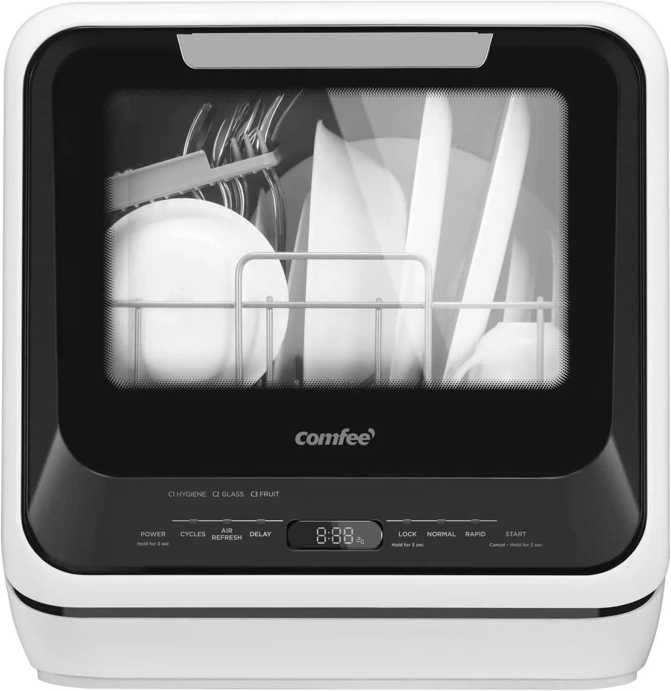 

Portable Mini Dishwasher Countertop w/ 5L Built-in Water Tank, 6 Programs, 360° Dual Spray, 192℉ High-Temp& Air-Dry Function