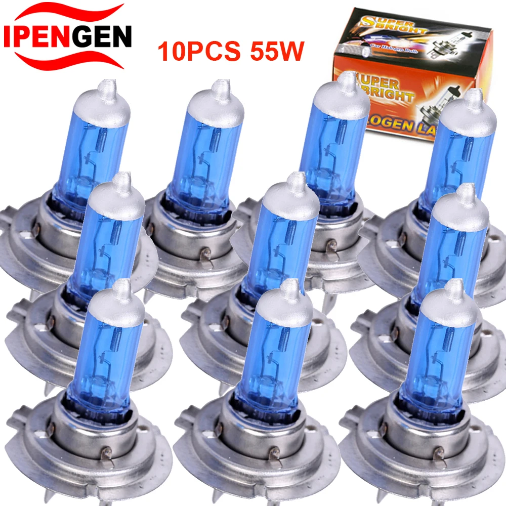 

10pcs Super Bright Car Light H1 H3 H4 H7 H8 H9 H11 H15 9005 HB3 Auto halogen bulb Lamp Fog Lights 55W 12V 6000K White Headlights