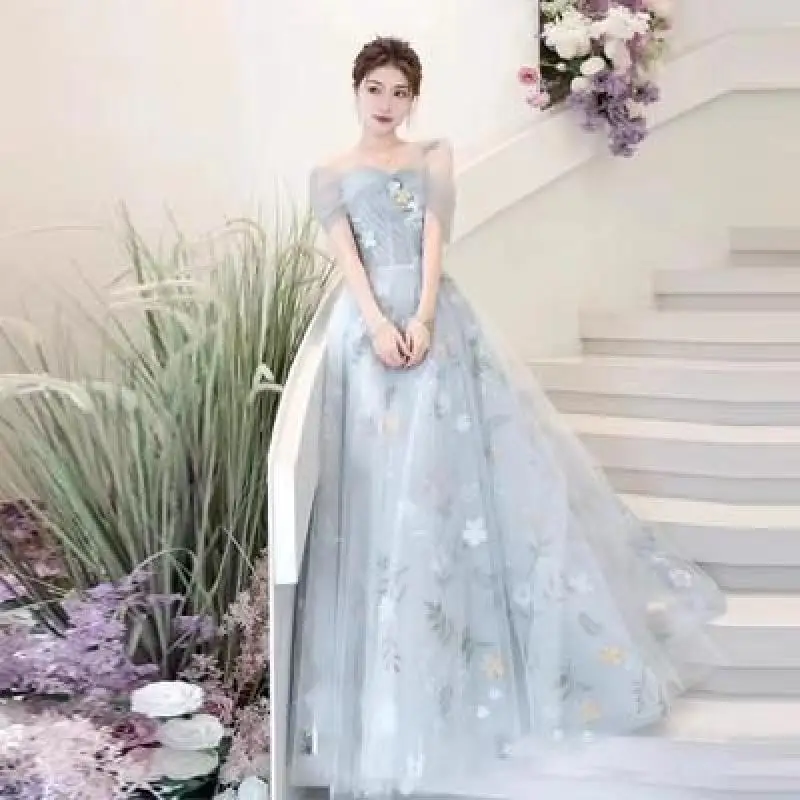 Light Blue Long Evening Dresses Classic Off The Shoulder Flower Tulle Suknie Wieczorow Elegant A Line Fairy Vestido De Noche
Light Blue Long Evening Dresses Classic Off The Shoulder Flower Tulle Suknie Wieczorow Elegant A Line Fairy Vestido De Noche