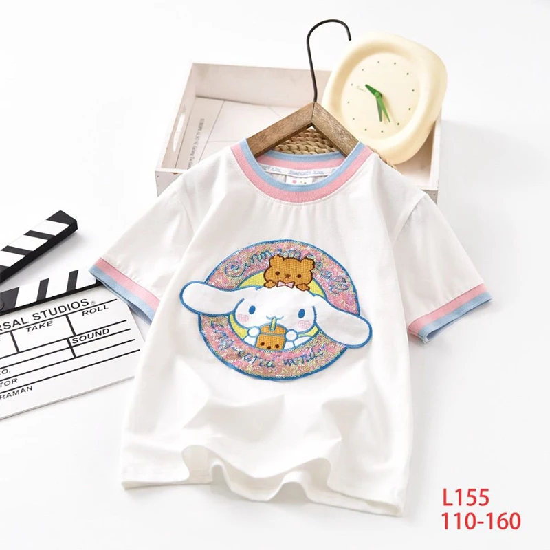 Girls 2024 T-Shirt Cinnamoroll Series Kawaii Anime Print Short Sleeve Summer Sweet Cute Sequin Clothes Korean Tide Gift for Kid
Girls 2024 T-Shirt Cinnamoroll Series Kawaii Anime Print Short Sleeve Summer Sweet Cute Sequin Clothes Korean Tide Gift for Kid