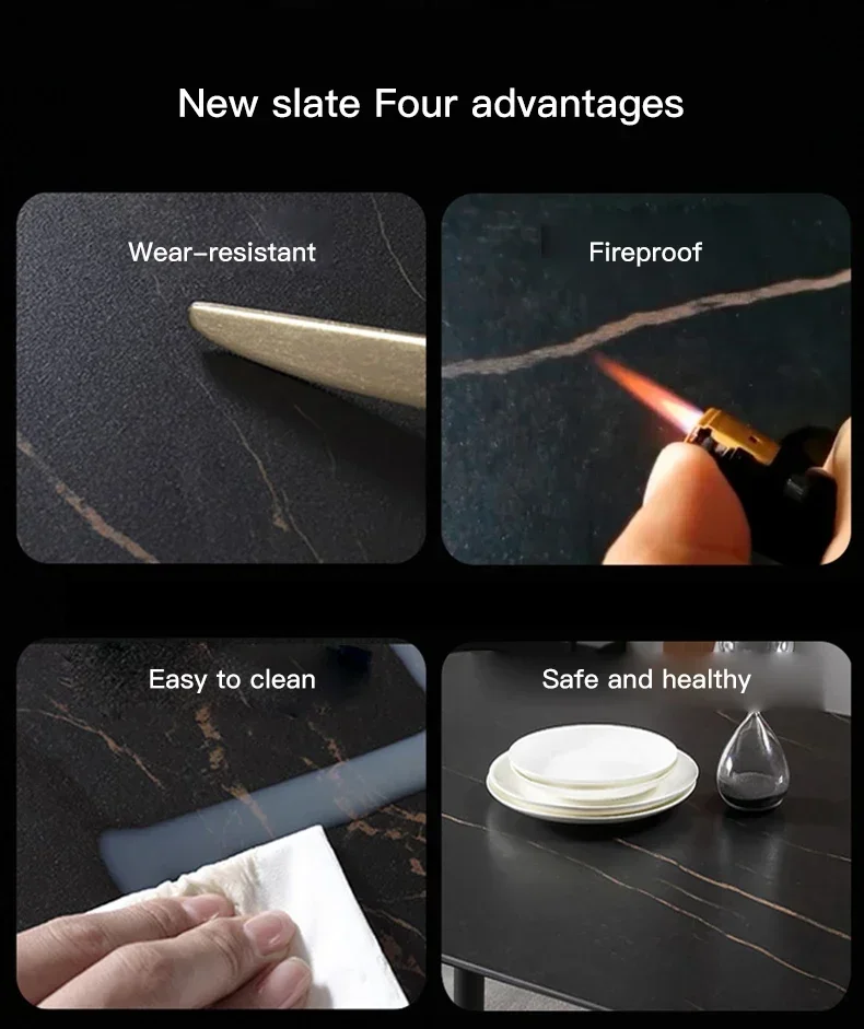 Practical Black And White Rock Plate Long Dinner Table For Small Living Room Home Furniture Set 6 Chairs Loft Inside Practical Black And White Rock Plate Long Dinner Table For Small Living Room Home Furniture Set 6 Chairs Loft Inside