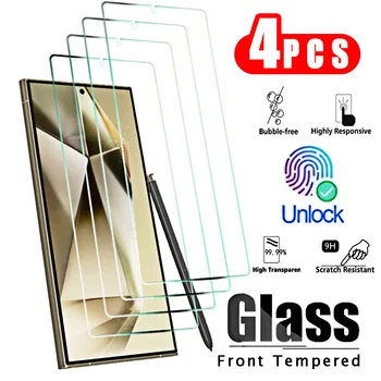4pcs Fingerprint Unlocking Tempered Glass for Samsung S24 Ultra Plus Screen Protectors Protective on Galaxy S 24 S23 FE S24ultra