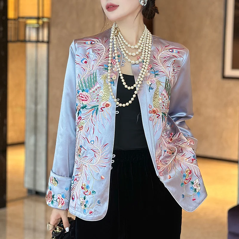 High-end Satin Acetate Women Jacket Top Embroidery Phenix Tang Suit Elegant Lady Loose Coat Female S-XXL
High-end Satin Acetate Women Jacket Top Embroidery Phenix Tang Suit Elegant Lady Loose Coat Female S-XXL