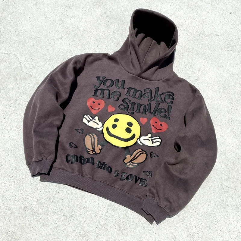 

you make me smile 3D Foam Logo CPFM.XYZ Fleece Hoodie Men Women Red Heart Smily Face Print Sweatshirts Kanye West Pullover