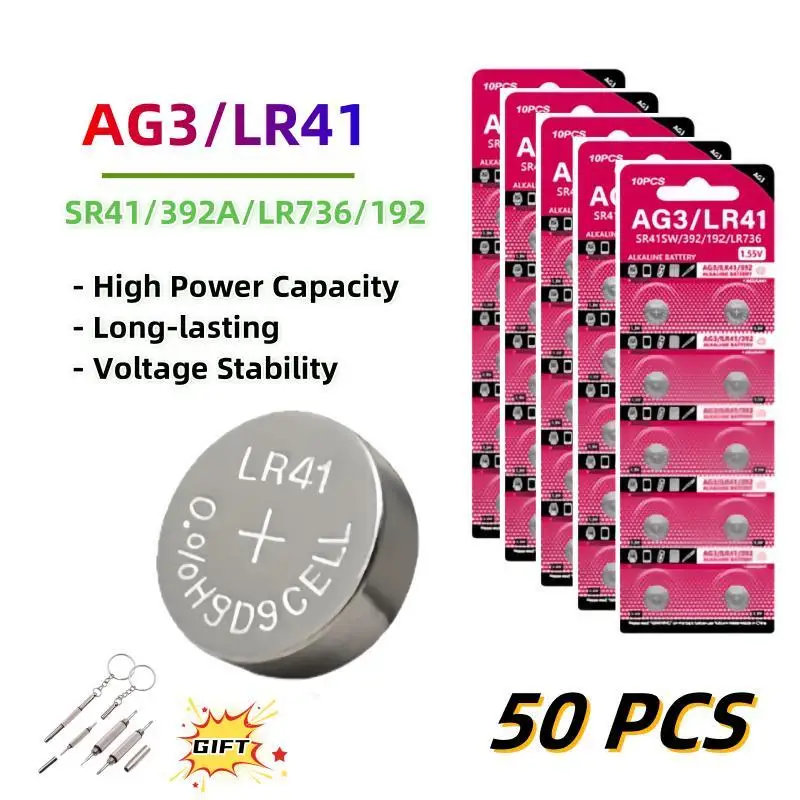 50PCS AG3 Button Battery SR41 L736 SR41SW CX41 LR41 Lithium Coin Cell Battery For Toy Watch Accessories Electronic Calculators
50PCS AG3 Button Battery SR41 L736 SR41SW CX41 LR41 Lithium Coin Cell Battery For Toy Watch Accessories Electronic Calculators