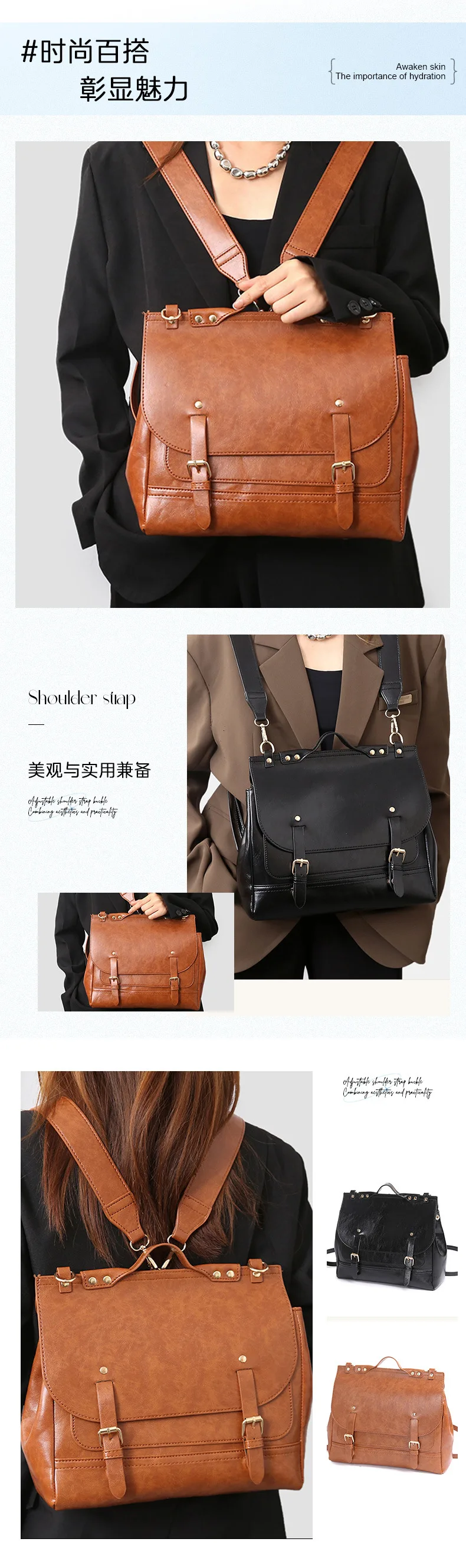 Retro British Style Metal Rivet Decoration Backpack For Women Fashionable And Casual Large Capacity Portable Hand-held Briefcase Retro British Style Metal Rivet Decoration Backpack For Women Fashionable And Casual Large Capacity Portable Hand-held Briefcase