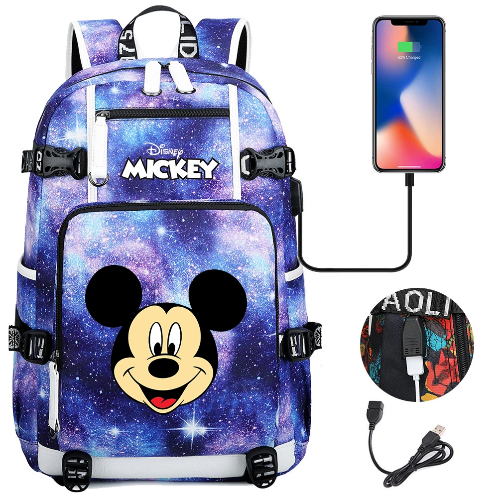 

Disney Mickey Minnie Backpacks Girls Boys Schoolbag Large Capacity Laptop Bag Waterproof Multifunction USB Charging Mochila