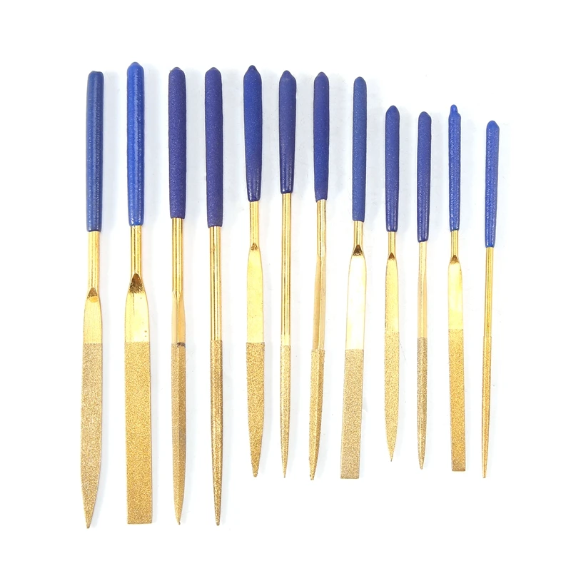 AT35 12Pcs Titanium Coated Diamond Files Set Soft Rubber Handles Variety Shapes Diamond Needle Files For Metal Glass Ceramics
AT35 12Pcs Titanium Coated Diamond Files Set Soft Rubber Handles Variety Shapes Diamond Needle Files For Metal Glass Ceramics