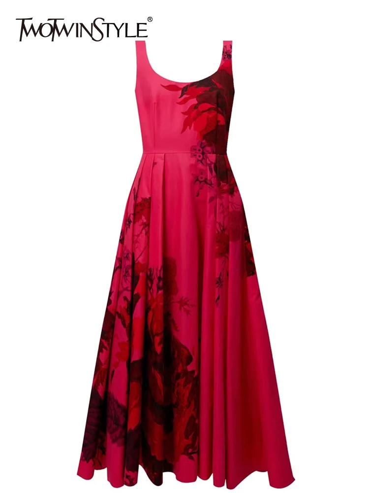 TWOTWINSTYLE Colorblock Printing Elegant Dresses For Women Square Collar Sleevless High Waist Slimming Camisole Dress Female New
TWOTWINSTYLE Colorblock Printing Elegant Dresses For Women Square Collar Sleevless High Waist Slimming Camisole Dress Female New
