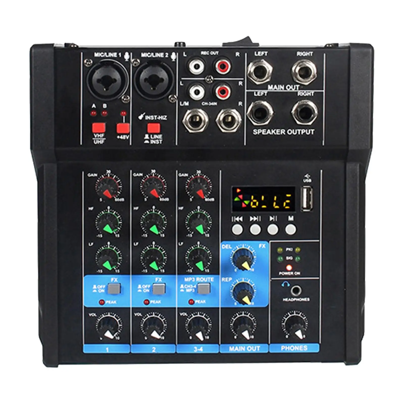 

Audio Mixer 4 Channel 48V Phantom Power Sound Board Console System DJ Mixer for Karaoke Live Streaming Recording Party DJ Mixing