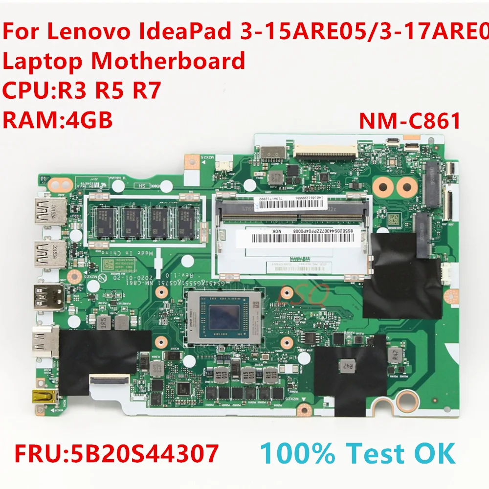 

NM-C861 для Lenovo IdeaPad 3-15ARE05/3-17ARE05 материнская плата для ноутбука с процессором: R3 R5 R7 FRU:5B20S44307 100% ТЕСТ ОК