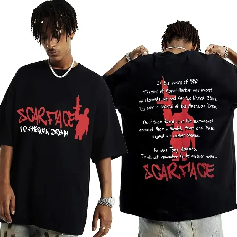 

Hip Hop Movie Scarface Tony Montana Graphics T-shirt Male Fashion Rock Clothing T Shirts Men's Vintage Oversized T Shirt Unisex